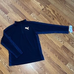 Boys large athletic Puma quarter-zip quick dry long sleeved shirt. Navy blue.
